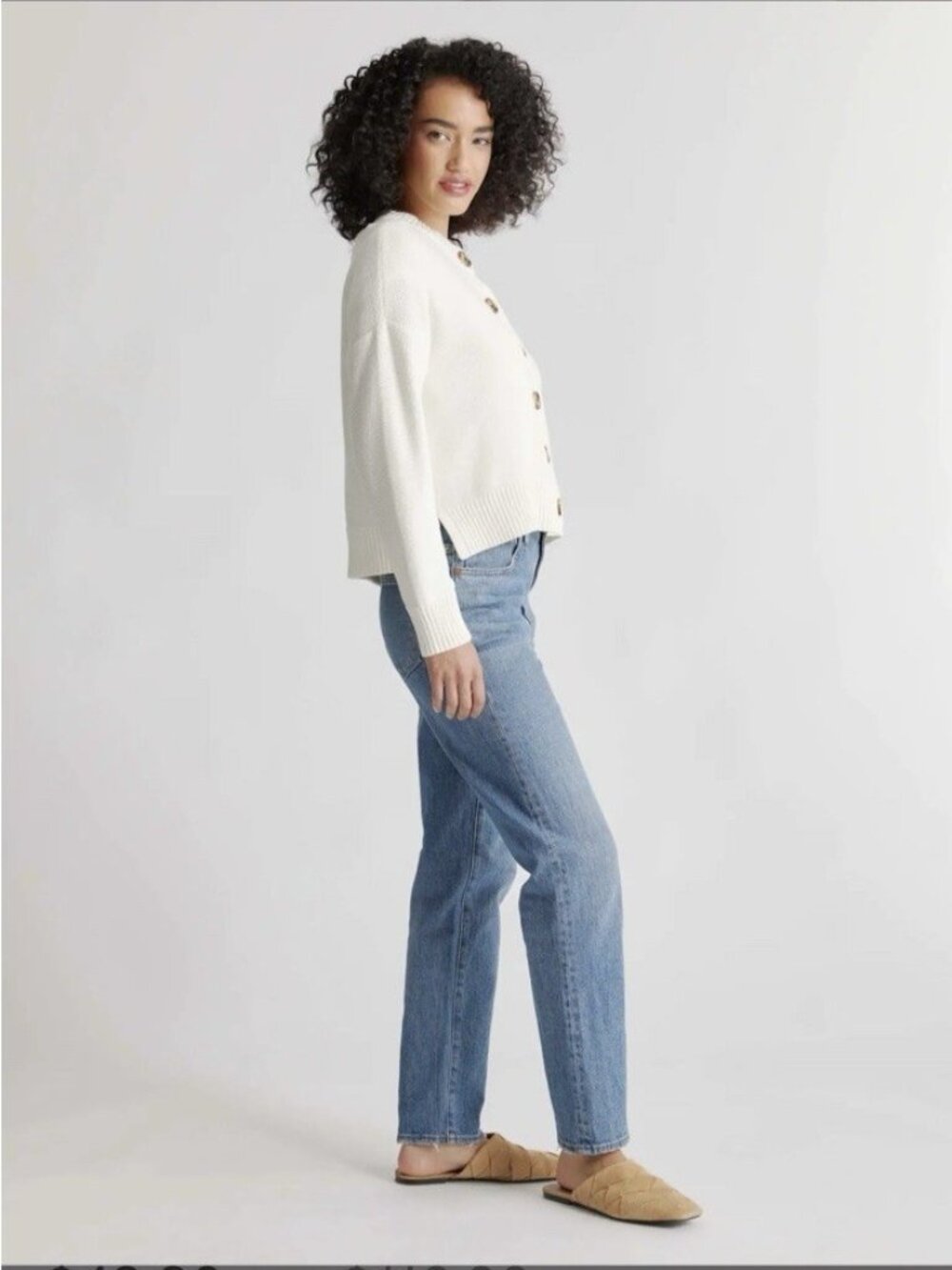 Quince 100% Organic Cotton Cropped Cardigan Ivory Size XS - Picture 7 of 16